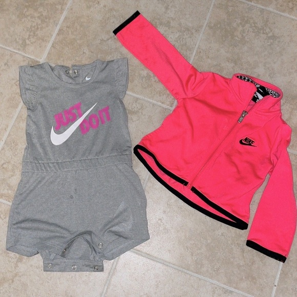 Nike Other - Nike Romper Jumpsuit and Hot Pink Jacket for Baby Girls Size 9-12M